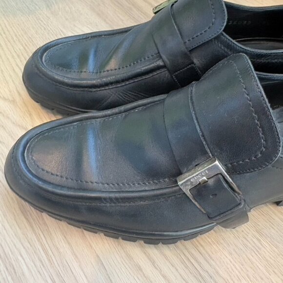 Gucci Loafers Buckle heel Size 7.5 Leather Black Mens main image 6